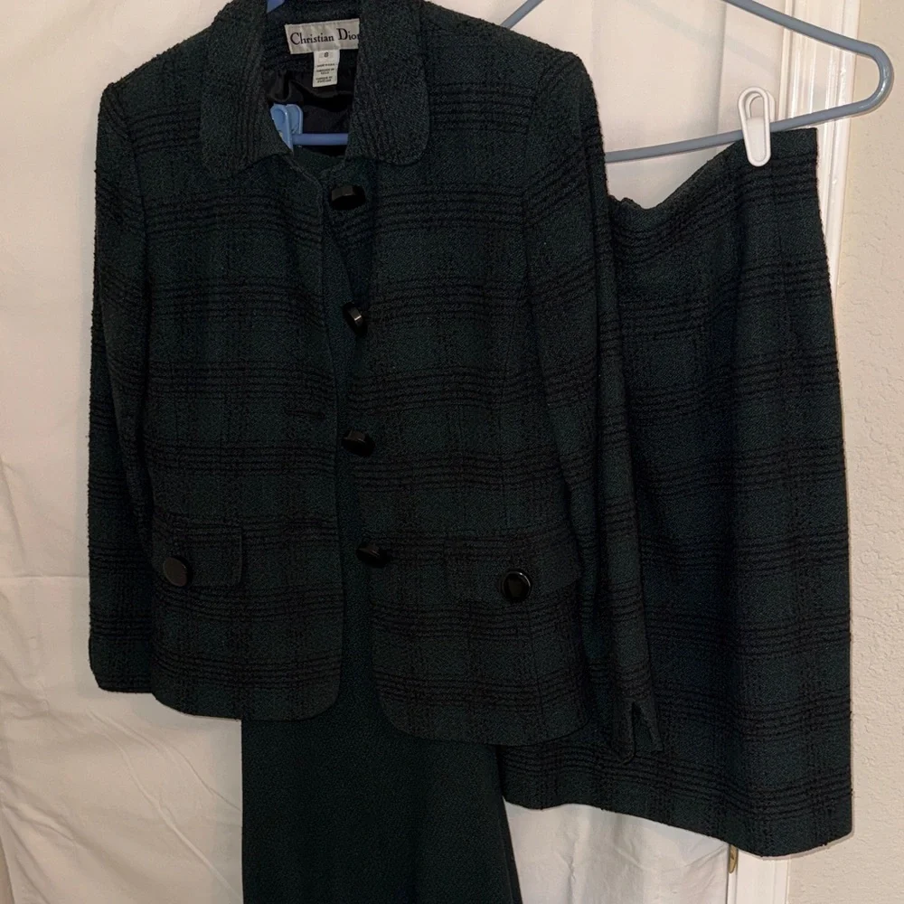 Christian Dior Three Piece Plaid Skirt Suit